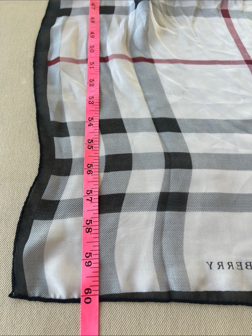 Burberry Sheer Check Scarf in Black, White & Red Accent - Picture 6 of 8